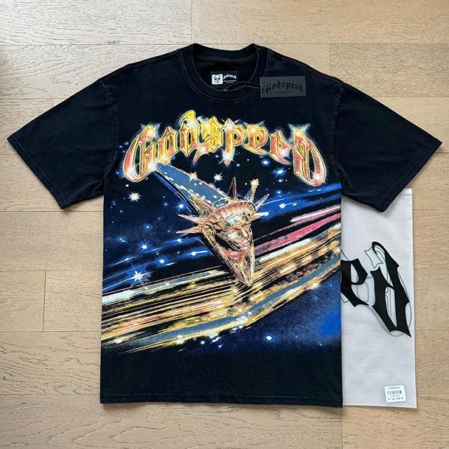 Godspeed Global Statue of Liberty Skull Cosmic Shooting Star Graphic Tee | Black Vintage Oversized Fit