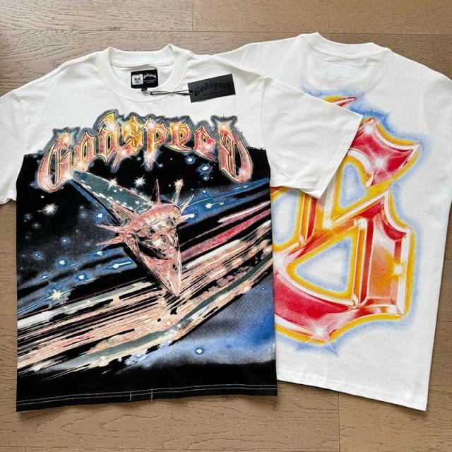 Godspeed Global Statue of Liberty Skull Cosmic Graphic Tee | White Vintage Oversized Fit