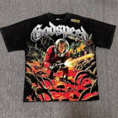 Godspeed Global Astronaut Vs Alien Monster Graphic Tee | Black Vintage Oversized Fit