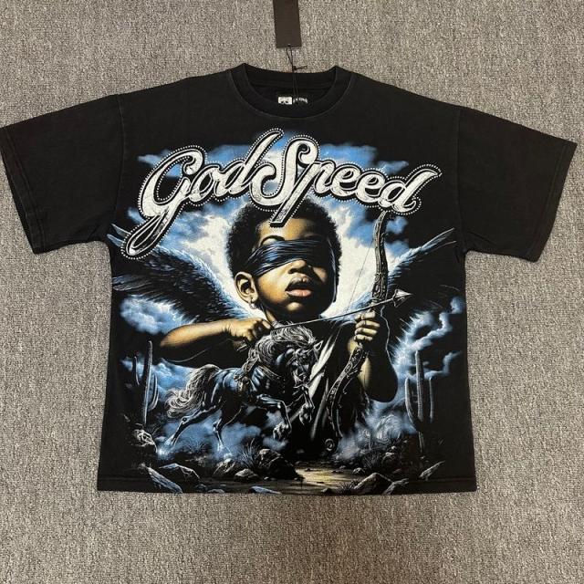 Godspeed Global Blindfolded Angel Phantom Horse Graphic Tee | Black Vintage Oversized Fit