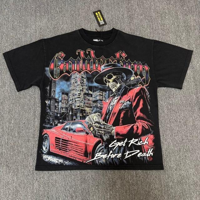 Godspeed Global Skeleton Gentleman "Get Rich Before Death" Graphic Tee | Black Vintage Oversized Fit