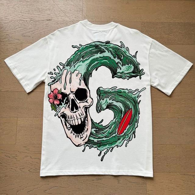 Godspeed Global GSTD Tropical Beach Skull Graphic Tee | White Oversized Fit