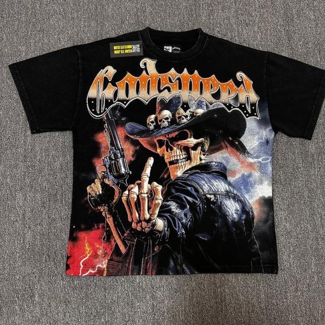 Godspeed Global Skull Cowboy Graphic Tee | Black Vintage Oversized Fit