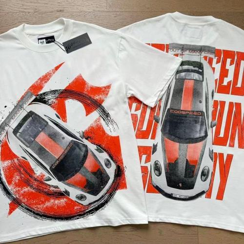 Godspeed Global Top View Sports Car Red G Tire Track Graphic Tee | White Vintage Oversized Fit