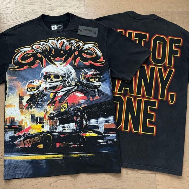 Godspeed Global F1 Skeleton Drivers Racing Car Graphic Tee | Black Vintage Oversized Fit
