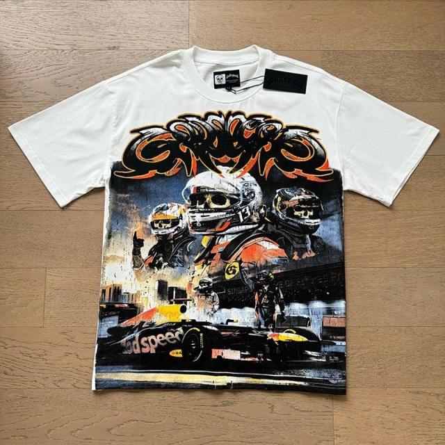 Godspeed Global F1 Skeleton Drivers Racing Car Graphic Tee | White Vintage Oversized Fit