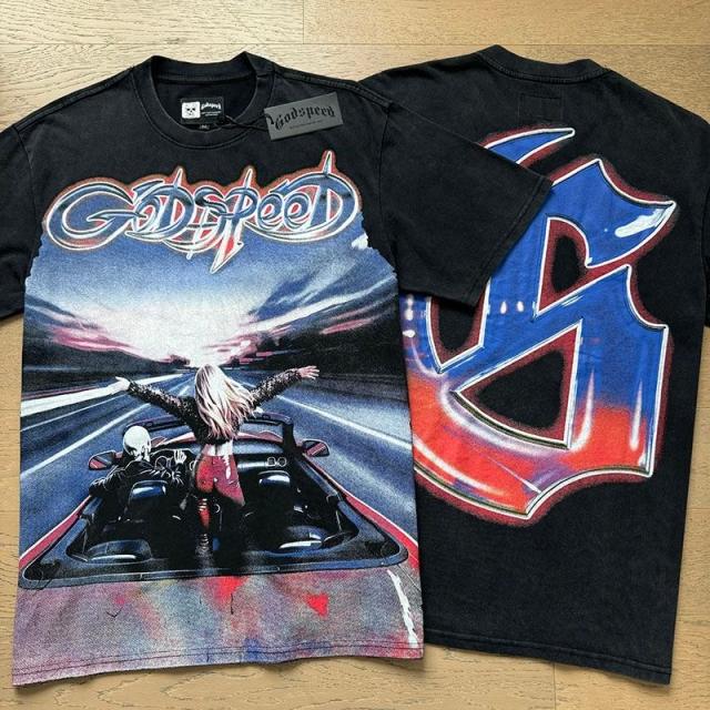 Godspeed Global Convertible Car Sunset Highway Graphic Tee | Black Vintage Oversized Fit
