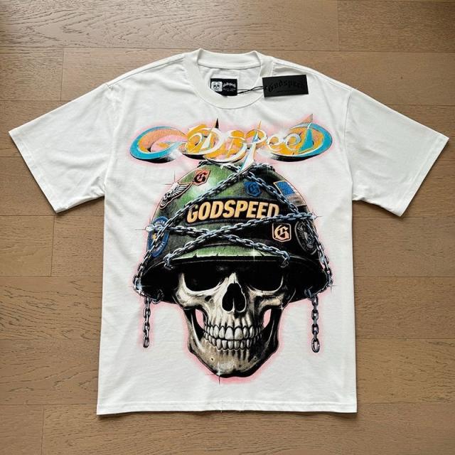 Godspeed Global Skull Soldier Military Helmet Chains Graphic Tee | White Vintage Oversized Fit