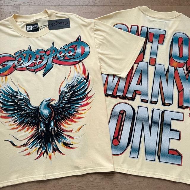 Godspeed Global Spread Wings Eagle Flame Graphic Tee | Cream Vintage Oversized Fit