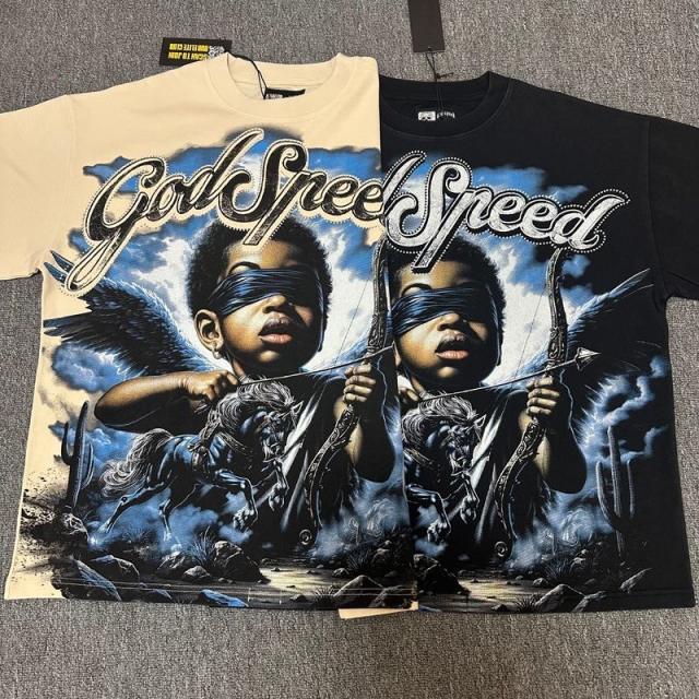 Godspeed Global Blindfolded Angel Phantom Horse Graphic Tee | Black Vintage Oversized Fit
