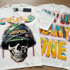Godspeed Global Skull Soldier Military Helmet Chains Graphic Tee | White Vintage Oversized Fit