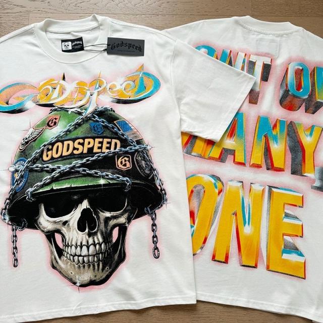 Godspeed Global Skull Soldier Military Helmet Chains Graphic Tee | White Vintage Oversized Fit