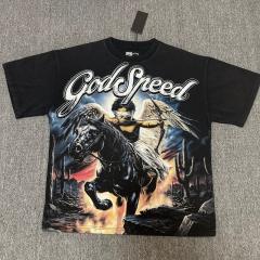 Godspeed Global Angel Riding Black Horse Graphic Tee | Black Vintage Oversized Fit