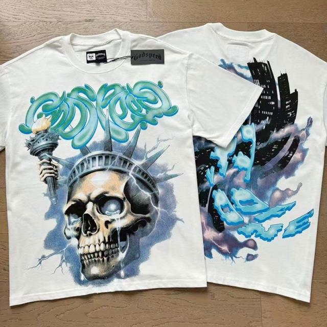 Godspeed Global Liberty Skull Lightning Torch Graphic Tee | Off‑White Vintage Oversized Fit