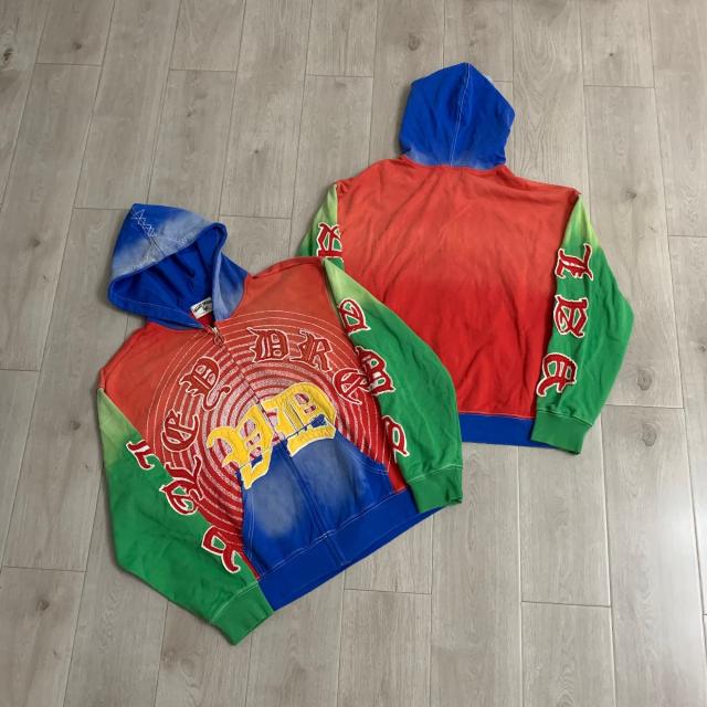 Vale Forever Color‑Block Gothic Spiral Zip‑Up Hoodie | Multi‑Color Cropped Boxy Fit