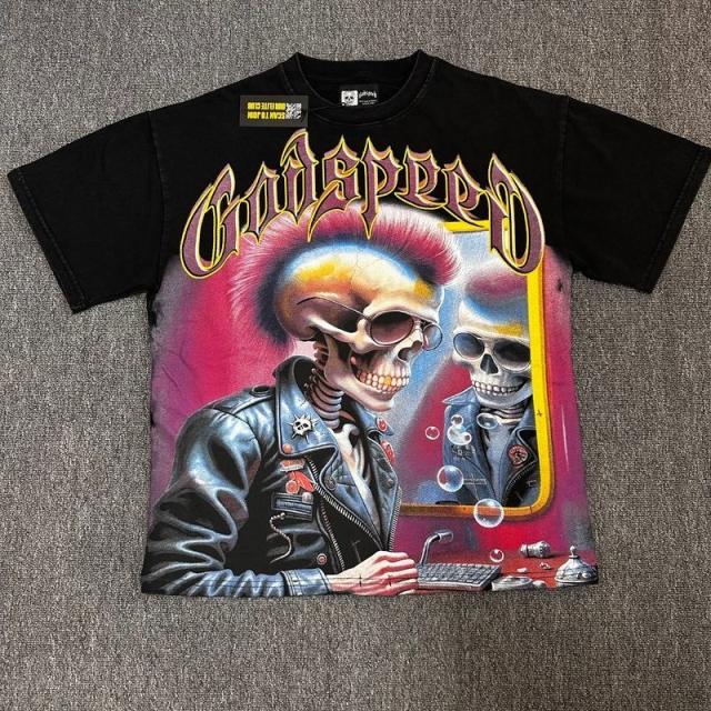 Godspeed Global Punk Skull Mirror Graphic Tee | Off‑White Vintage Oversized Fit