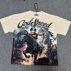 Godspeed Global Angel Riding Black Horse Graphic Tee | Black Vintage Oversized Fit