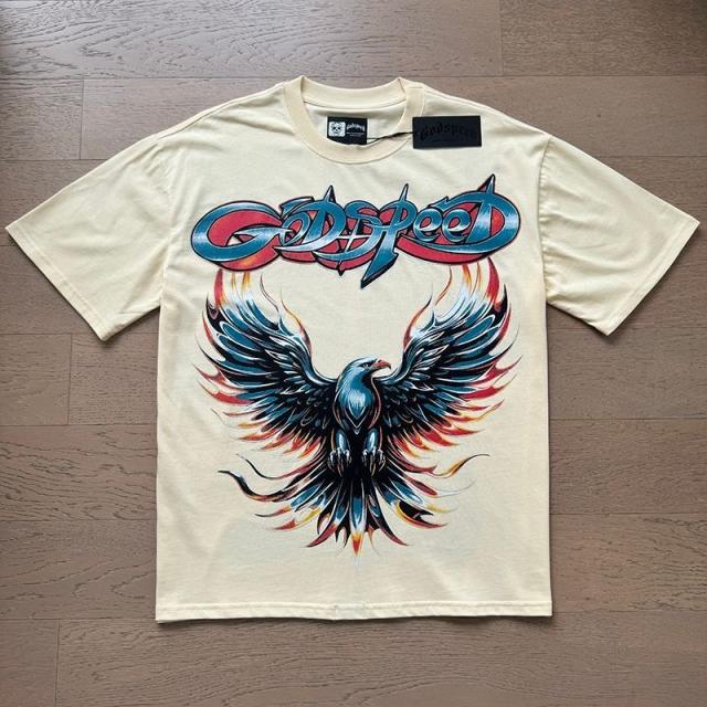 Godspeed Global Spread Wings Eagle Flame Graphic Tee | Cream Vintage Oversized Fit
