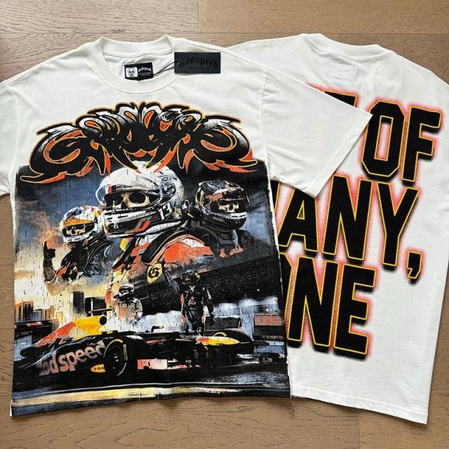 Godspeed Global F1 Skeleton Drivers Racing Car Graphic Tee | White Vintage Oversized Fit