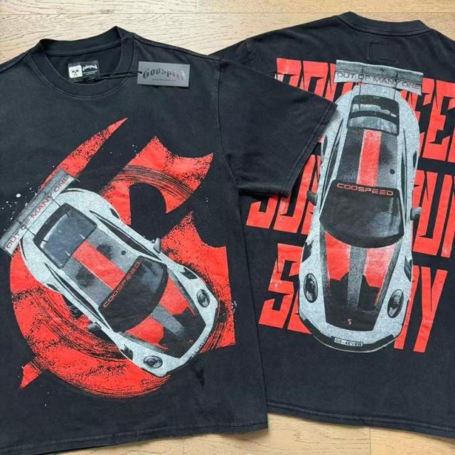 Godspeed Global Top View Sports Car Red G Graphic Tee | Black Vintage Oversized Fit