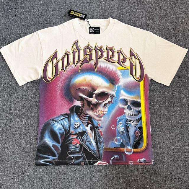 Godspeed Global Punk Skull Mirror Graphic Tee | Off‑White Vintage Oversized Fit