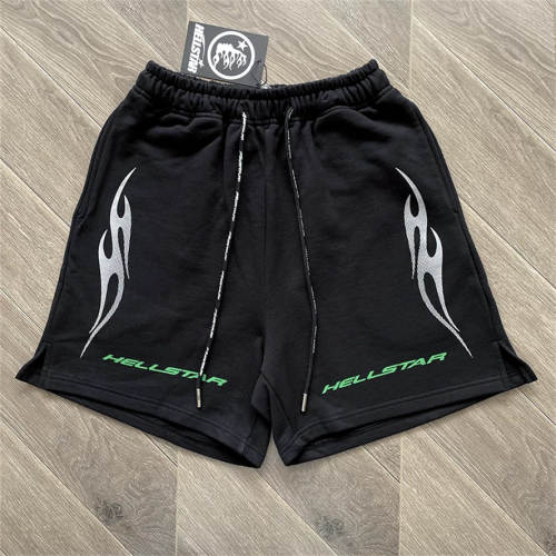 High Quality Hellstar Green Flame Graphic Sweat Shorts | Black