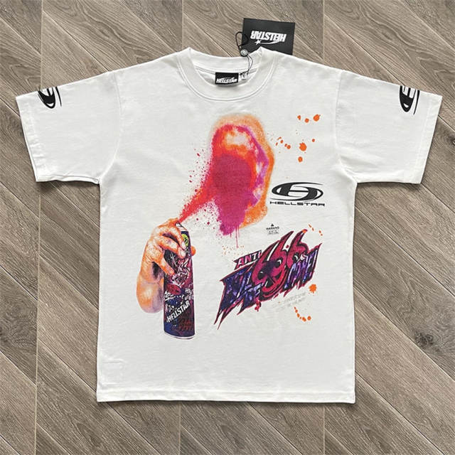 High Quality Hellstar Spray‑Paint Graffiti Back‑Print Tee | White