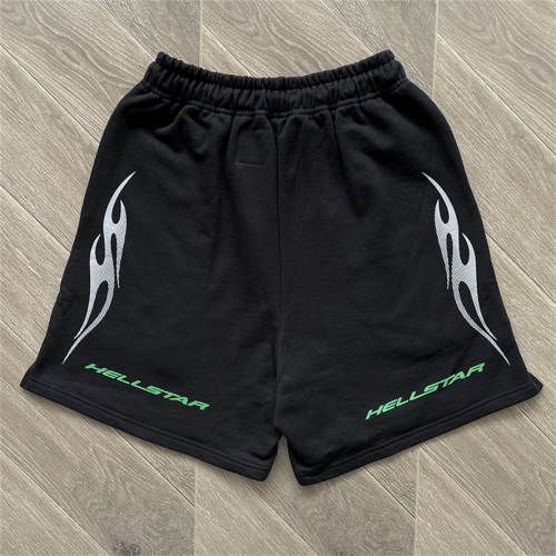High Quality Hellstar Green Flame Graphic Sweat Shorts | Black