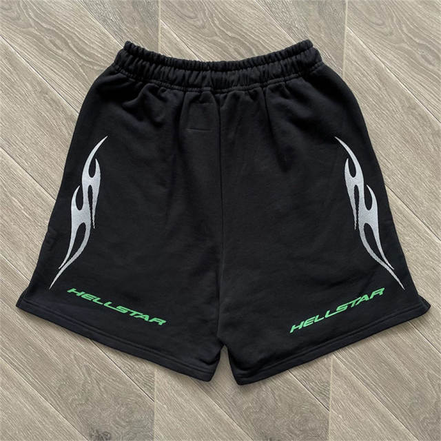 High Quality Hellstar Green Flame Graphic Sweat Shorts | Black
