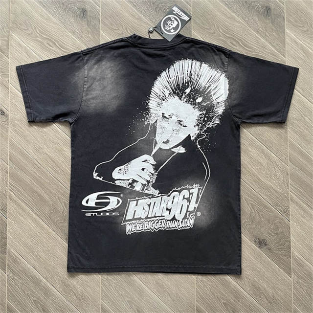 High Quality Hellstar Abstract Face Lips Drip Vintage Wash Tee | Black