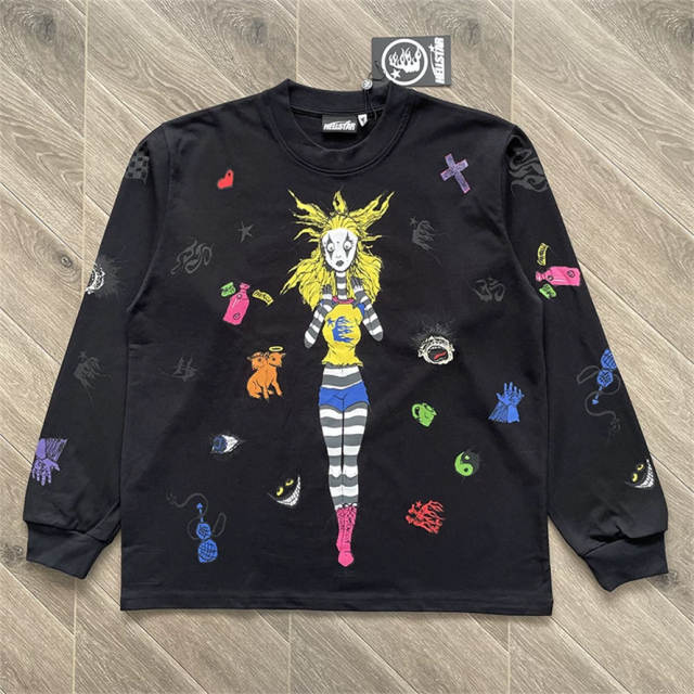 High Quality Hellstar Down the Paradise Path Clown Graffiti Long Sleeve T-Shirt