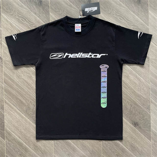 High Quality Hellstar Holographic Bar Minimalist Logo Tee | White