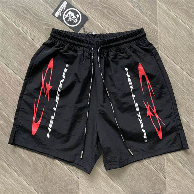 High Quality Hellstar Red Accent Side Logo Nylon Shorts | Black