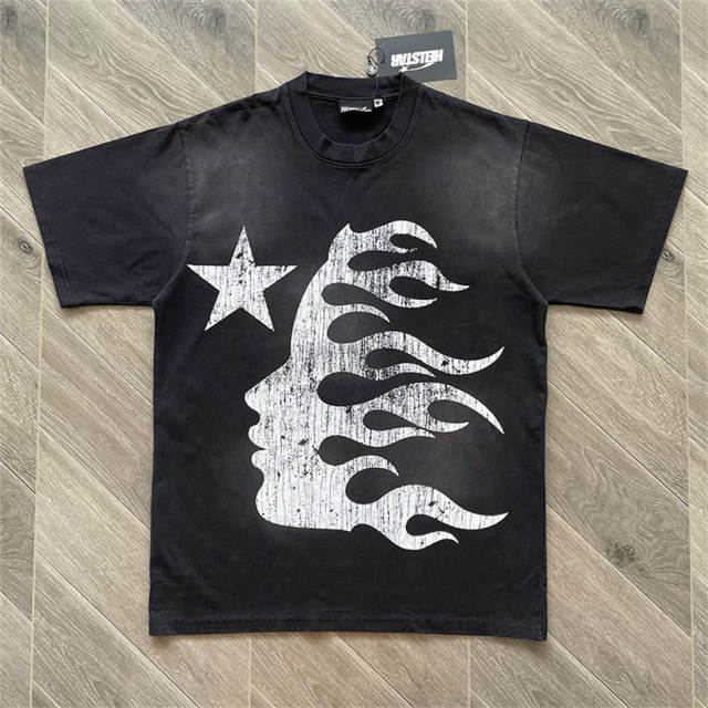 High Quality Hellstar Flame Star Lady Graphic Vintage Wash Tee | Black