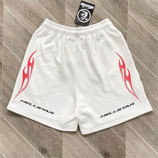 High Quality Hellstar Red Flame Graphic Sweat Shorts | White