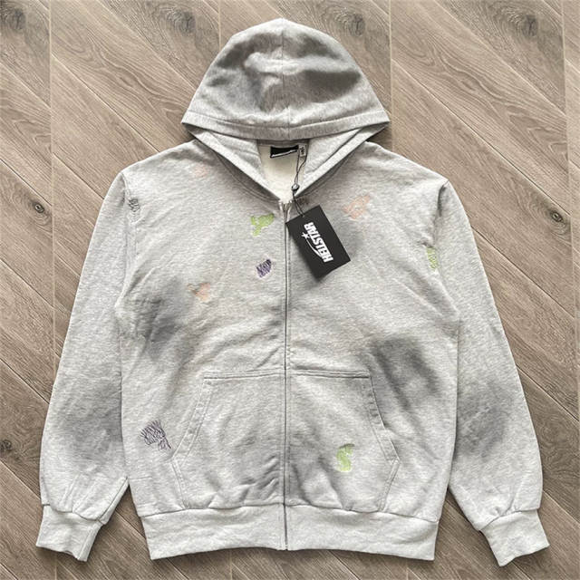 High Quality Hellstar Mini Graffiti Zip-Up Hoodie | Grey Vintage Wash