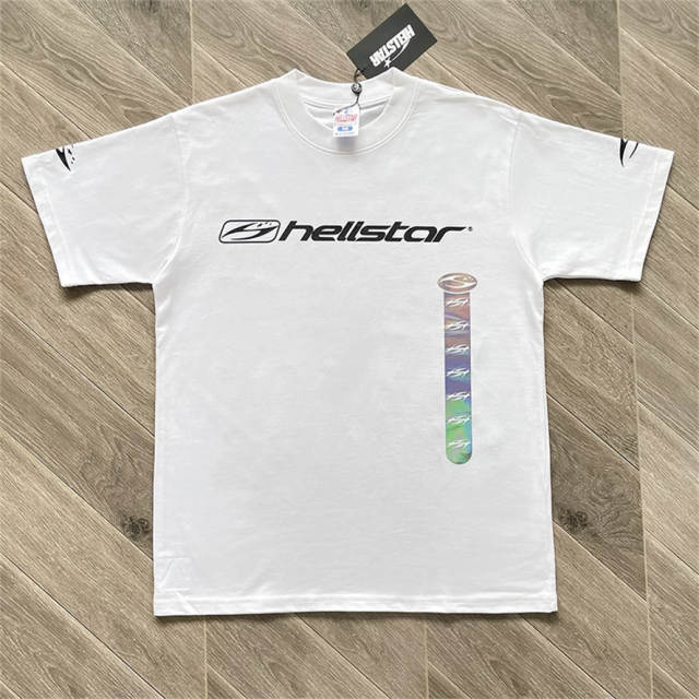 High Quality Hellstar Holographic Bar Minimalist Logo Tee | White