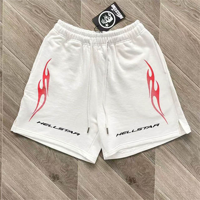 High Quality Hellstar Red Flame Graphic Sweat Shorts | White