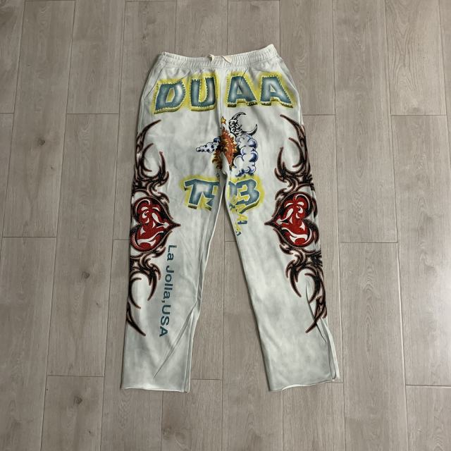 DUAA Tribal Heart Totem Sweatpants | Vintage Washed White