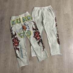 DUAA Tribal Heart Totem Sweatpants | Vintage Washed White