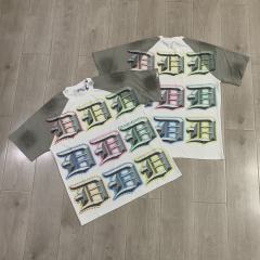 DUAA Multi‑Gradient Gothic Letter Raglan Tee | Vintage Washed Grey White