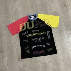 DUAA Multi‑Slogan Color‑Block Raglan Tee | Black Multi‑Tone Sleeves