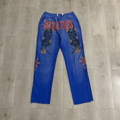 DUAA Panther Flame Sun Totem Sweatpants | Vintage Washed Blue