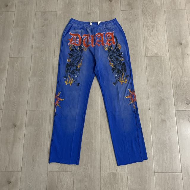 DUAA Panther Flame Sun Totem Sweatpants | Vintage Washed Blue