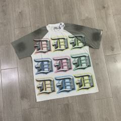 DUAA Multi‑Gradient Gothic Letter Raglan Tee | Vintage Washed Grey White