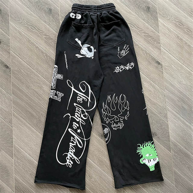 High Quality Hellstar Multi-Graphic Vintage Black Zip-Up Hoodie Sweatshirt and Pants Set