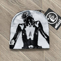 Hellstar Flame Logo Print Knit Beanie