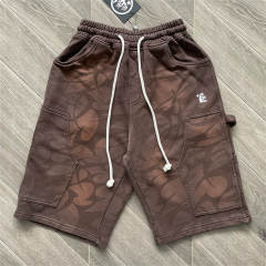 High Quality Hellstar Allover Tribal Print Brown Zip-Up Hoodie and Shorts Set