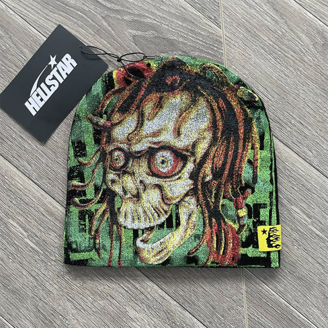 Hellstar Flame Logo Print Knit Beanie