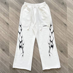 High Quality Hellstar White Tribal Flame Flare Sweatpants